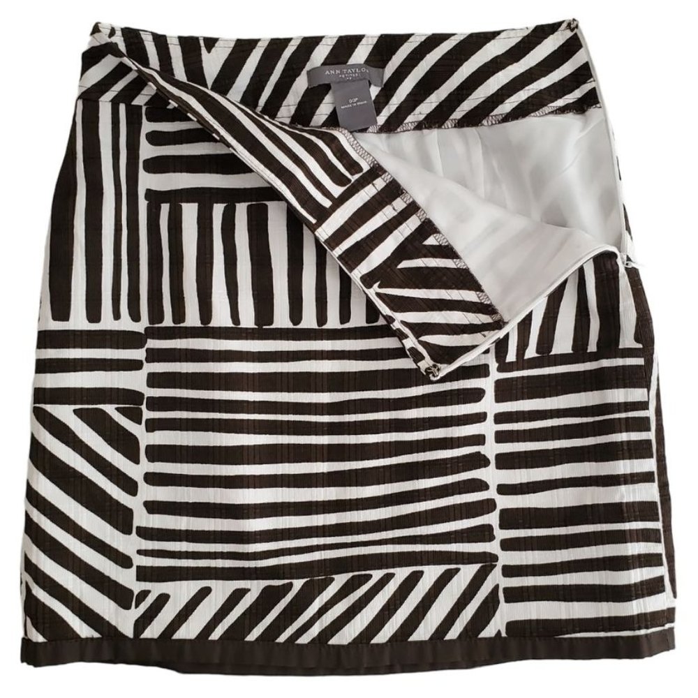 Ann Taylor Tribal Mudcloth Print Textured Mini Skirt | NWOT | 00P | Brown White - Picture 5 of 14